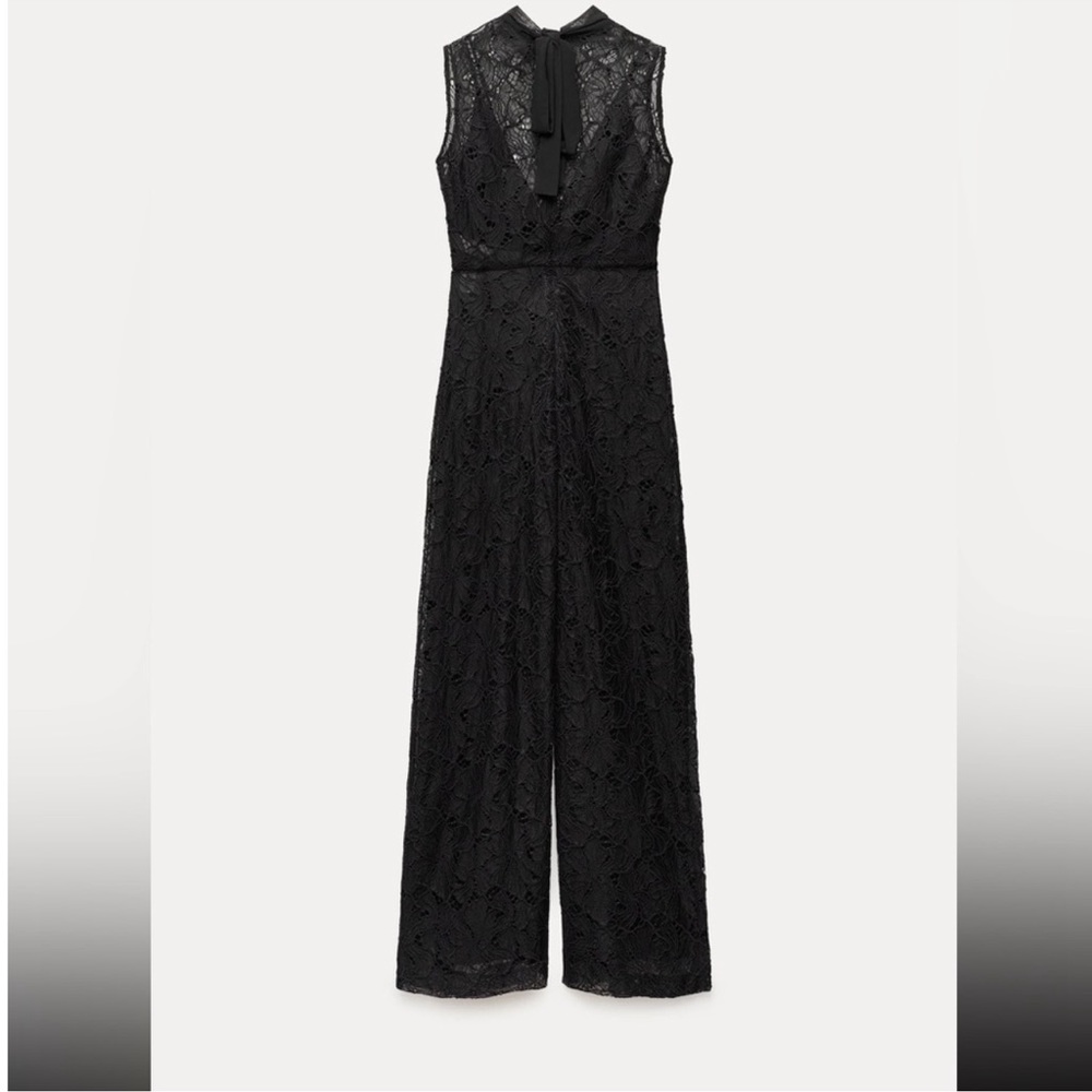 ZARA MIXED JUMPSUIT WITH LACE HIGH COLLAR WITH SLED BOW - Picture 13 of 16